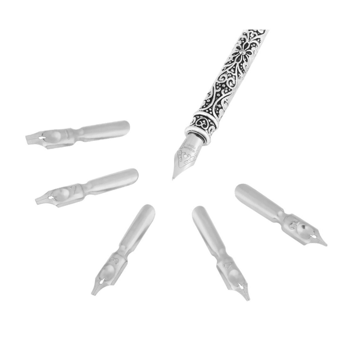 Kit Caneta Tinteiro Pena Branco Antiga Simples Kit Caneta Tinteiro Pena Branco Antiga Simples